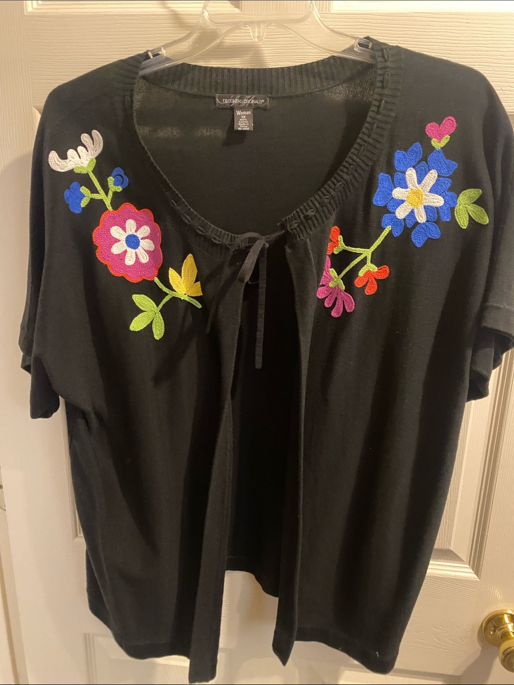 Christopher & Banks Black Tie-Front Embroidered Floral Tunic